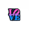 NerdyKeppie's Bi Philly LOVE Statue Embroidered Pride Patch are shaped like their namesake and stitched on black duck cloth!