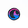NerdyKeppie's Bi Phoenix Embroidered Pride Patch are shaped like their namesake and stitched on black duck cloth!