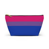 NerdyKeppie Bi Pride Flag Zipper Pouch with T-Bottom. A zippered accessory/makeup bag featuring a t-bottom and a bisexual pride flag pattern. This bi pride zipper pouch is fully lined and comes in two sizes.