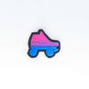 NerdyKeppie's Bi Roller Derby Skate Embroidered Pride Patch are stitched on black duck cloth and backed by sturdy vinyl fuse.