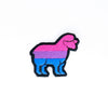 NerdyKeppie's Bi Sheep Embroidered Pride Patch are shaped like their namesake and stitched on black duck cloth!