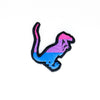 NerdyKeppie's Bi Velociraptor Embroidered Pride Patch are shaped like their namesake and stitched on black duck cloth!