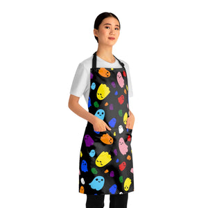 A person wearing a NerdyKeppie Raveyard Ghosts Progress Pride Apron With Pocket. 