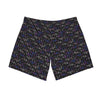 NerdyKeppie Braille Genderfluid Pride Swim Trunks With Pockets. A pair of swim trunks featuring a Braille design in genderfluid pride colors. These genderfluid pride swim trunks are machine washable.