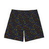 NerdyKeppie Braille Rainbow Gay Pride Swim Trunks With Pockets. A pair of swim trunks featuring a Braille design in rainbow pride colors. These gay pride swim trunks are machine washable.