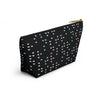 NerdyKeppie Braille Trans Pride Zipper Pouch with T-Bottom. A zippered accessory/makeup bag featuring a t-bottom and a Braille pattern in trans pride colors. This pride zipper pouch is fully lined and comes in two sizes.