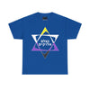 NerdyKeppie "B'tzelem Elohim" Cotton Non-Binary Pride Tee Shirt. A unisex cotton tee shirt with a "B'tzelem Elohim" design on it in non-binary pride colors. This non-binary pride tee shirt has a classic fit.