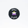 NerdyKeppie's "B'tzelem Elohim" Star of David Embroidered Pride Patch are stitched on black duck cloth and backed by sturdy vinyl fuse.