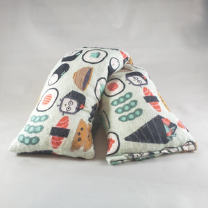 A NerdyKeppie CLOSEOUT Happy Sushi Cotton Flannel Heat & Cold Packs. 