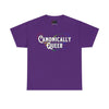 NerdyKeppie "Canonically Queer" Cotton Rainbow Gay Pride Tee Shirt. A unisex cotton tee shirt with a "Canonically Queer" design on it in rainbow gay pride colors. This queer pride tee shirt has a classic fit.