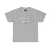 NerdyKeppie "Canonically Queer" Cotton Rainbow Gay Pride Tee Shirt. A unisex cotton tee shirt with a "Canonically Queer" design on it in rainbow gay pride colors. This queer pride tee shirt has a classic fit.