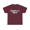 NerdyKeppie "Canonically Queer" Cotton Rainbow Gay Pride Tee Shirt. A unisex cotton tee shirt with a "Canonically Queer" design on it in rainbow gay pride colors. This queer pride tee shirt has a classic fit.