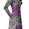 A person wearing a NerdyKeppie Carina Nebula Ace Pride Long Sleeve Midi Dress With Pockets. 