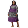A person wearing a NerdyKeppie Carina Nebula Ace Pride Long Sleeve Midi Dress With Pockets. 