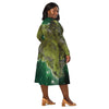 A person wearing a NerdyKeppie Carina Nebula Aro Pride Long Sleeve Midi Dress With Pockets. 