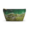 NerdyKeppie Carina Nebula Aro Pride Zipper Pouch with T-Bottom. A zippered accessory/makeup bag featuring a t-bottom and a Carina Nebula pattern in aromantic pride colors. This aro pride zipper pouch is fully lined and comes in two sizes.