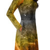 A person wearing a NerdyKeppie Carina Nebula Bear Pride Long Sleeve Midi Dress With Pockets. 