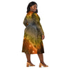 A person wearing a NerdyKeppie Carina Nebula Bear Pride Long Sleeve Midi Dress With Pockets. 