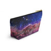 NerdyKeppie Carina Nebula Bi Pride Zipper Pouch with T-Bottom. A zippered accessory/makeup bag featuring a t-bottom and a Carina Nebula pattern in bisexual pride colors. This bi pride zipper pouch is fully lined and comes in two sizes.
