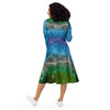 A person wearing a NerdyKeppie Carina Nebula Gay Men's Pride Long Sleeve Midi Dress With Pockets. 