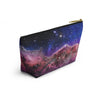 NerdyKeppie Carina Nebula Genderfluid Pride Zipper Pouch with T-Bottom. A zippered accessory/makeup bag featuring a t-bottom and a Carina Nebula pattern in genderfluid pride colors. This genderfluid pride zipper pouch is fully lined and comes in two sizes.