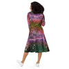 A person wearing a NerdyKeppie Carina Nebula Lesbian Pride Long Sleeve Midi Dress With Pockets. 