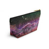 NerdyKeppie Carina Nebula Lesbian Pride Zipper Pouch with T-Bottom. A zippered accessory/makeup bag featuring a t-bottom and a Carina Nebula pattern in lesbian pride colors. This lesbian pride zipper pouch is fully lined and comes in two sizes.