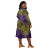 A person wearing a NerdyKeppie Carina Nebula Non-Binary Pride Long Sleeve Midi Dress With Pockets. 