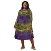 A person wearing a NerdyKeppie Carina Nebula Non-Binary Pride Long Sleeve Midi Dress With Pockets. 