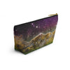 NerdyKeppie Carina Nebula Pan Pride Zipper Pouch with T-Bottom. A zippered accessory/makeup bag featuring a t-bottom and a [PATTERN] pattern in pansexual pride colors. This pan pride zipper pouch is fully lined and comes in two sizes.