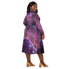 A person wearing a NerdyKeppie Carina Nebula Queer Pride Long Sleeve Midi Dress With Pockets. 