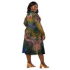 A person wearing a NerdyKeppie Carina Nebula Rainbow Gay Pride Long Sleeve Midi Dress With Pockets. 