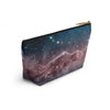 NerdyKeppie Carina Nebula Trans Pride Zipper Pouch with T-Bottom. A zippered accessory/makeup bag featuring a t-bottom and a [PATTERN] pattern in transgender pride colors. This trans pride zipper pouch is fully lined and comes in two sizes.