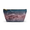 NerdyKeppie Carina Nebula Trans Pride Zipper Pouch with T-Bottom. A zippered accessory/makeup bag featuring a t-bottom and a [PATTERN] pattern in transgender pride colors. This trans pride zipper pouch is fully lined and comes in two sizes.