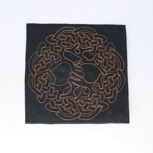 NerdyKeppie's Copper Celtic Knotwork Tree Of Life Embroidered Patch are stitched on black duck cloth and backed by sturdy vinyl fuse.