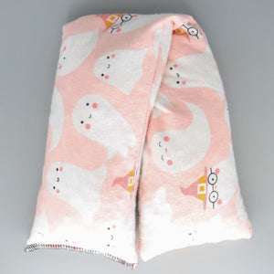 A NerdyKeppie Cute Ghosts on Pink Flannel Heat & Cold Pack. A microwaveable heat and cold pack featuring a ghost-themed design, great gift for friends with, you know, achy joints and stuff.