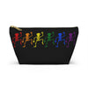 NerdyKeppie Dancing Skeletons Rainbow Gay Pride Zipper Pouch with T-Bottom. A zippered accessory/makeup bag featuring a t-bottom and a Dancing Skeletons pattern in rainbow pride colors. This gay pride zipper pouch is fully lined and comes in two sizes.