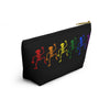 NerdyKeppie Dancing Skeletons Rainbow Gay Pride Zipper Pouch with T-Bottom. A zippered accessory/makeup bag featuring a t-bottom and a Dancing Skeletons pattern in rainbow pride colors. This gay pride zipper pouch is fully lined and comes in two sizes.