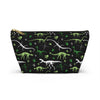 NerdyKeppie Dino Bones Aro Pride Zipper Pouch with T-Bottom. A zippered accessory/makeup bag featuring a t-bottom and a Dino Bones pattern in aromantic pride colors. This pride zipper pouch is fully lined and comes in two sizes.