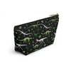 NerdyKeppie Dino Bones Aro Pride Zipper Pouch with T-Bottom. A zippered accessory/makeup bag featuring a t-bottom and a Dino Bones pattern in aromantic pride colors. This pride zipper pouch is fully lined and comes in two sizes.
