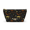 NerdyKeppie Dino Bones Bear Pride Zipper Pouch with T-Bottom. A zippered accessory/makeup bag featuring a t-bottom and a Dino Bones pattern in bear pride colors. This pride zipper pouch is fully lined and comes in two sizes.