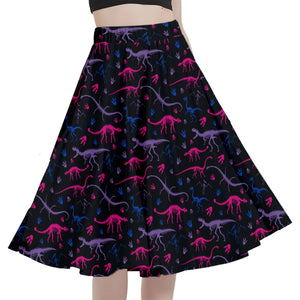 A person wearing a NerdyKeppie Dino Bones Bi Pride Full Circle Skirt CLOSEOUT. 