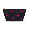 NerdyKeppie Dino Bones Bi Pride Zipper Pouch with T-Bottom. A zippered accessory/makeup bag featuring a t-bottom and a Dino Bones pattern in bisexual pride colors. This pride zipper pouch is fully lined and comes in two sizes.