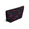 NerdyKeppie Dino Bones Bi Pride Zipper Pouch with T-Bottom. A zippered accessory/makeup bag featuring a t-bottom and a Dino Bones pattern in bisexual pride colors. This pride zipper pouch is fully lined and comes in two sizes.