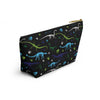 NerdyKeppie Dino Bones Gay Men's Pride Zipper Pouch with T-Bottom. A zippered accessory/makeup bag featuring a t-bottom and a Dino Bones pattern in MLM pride colors. This pride zipper pouch is fully lined and comes in two sizes.