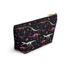 NerdyKeppie Dino Bones Genderfluid Pride Zipper Pouch with T-Bottom. A zippered accessory/makeup bag featuring a t-bottom and a Dino Bones pattern in genderfluid pride colors. This pride zipper pouch is fully lined and comes in two sizes.