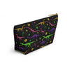 NerdyKeppie Dino Bones Lesbian Pride Zipper Pouch with T-Bottom. A zippered accessory/makeup bag featuring a t-bottom and a Dino Bones pattern in lesbian pride colors. This pride zipper pouch is fully lined and comes in two sizes.