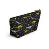 NerdyKeppie Dino Bones Non-Binary Pride Zipper Pouch with T-Bottom. A zippered accessory/makeup bag featuring a t-bottom and a Dino Bones pattern in non-binary pride colors. This pride zipper pouch is fully lined and comes in two sizes.