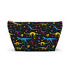 NerdyKeppie Dino Bones Pan Pride Zipper Pouch with T-Bottom. A zippered accessory/makeup bag featuring a t-bottom and a Dino Bones pattern in pansexual pride colors. This pride zipper pouch is fully lined and comes in two sizes.