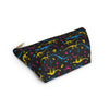 NerdyKeppie Dino Bones Pan Pride Zipper Pouch with T-Bottom. A zippered accessory/makeup bag featuring a t-bottom and a Dino Bones pattern in pansexual pride colors. This pride zipper pouch is fully lined and comes in two sizes.